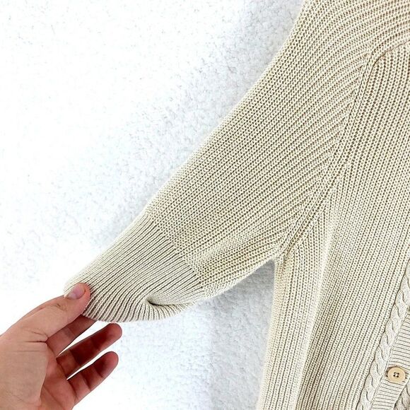 Liz Claiborne‎ Tan Cable Knit Sweater Medium 8/10 Cotton Button Butterfly Sleeve - Picture 4 of 8